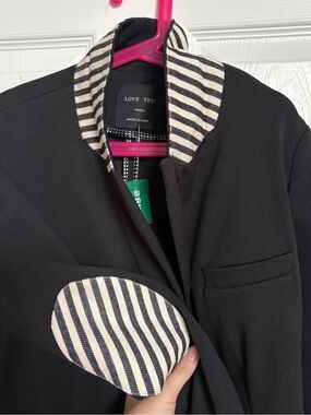 Love Tree Black Jacket with Striped elbow patches